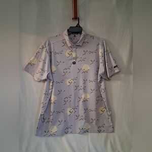 Bad Birdie Polo Shirt - Lavender with Yellow and Brown Design